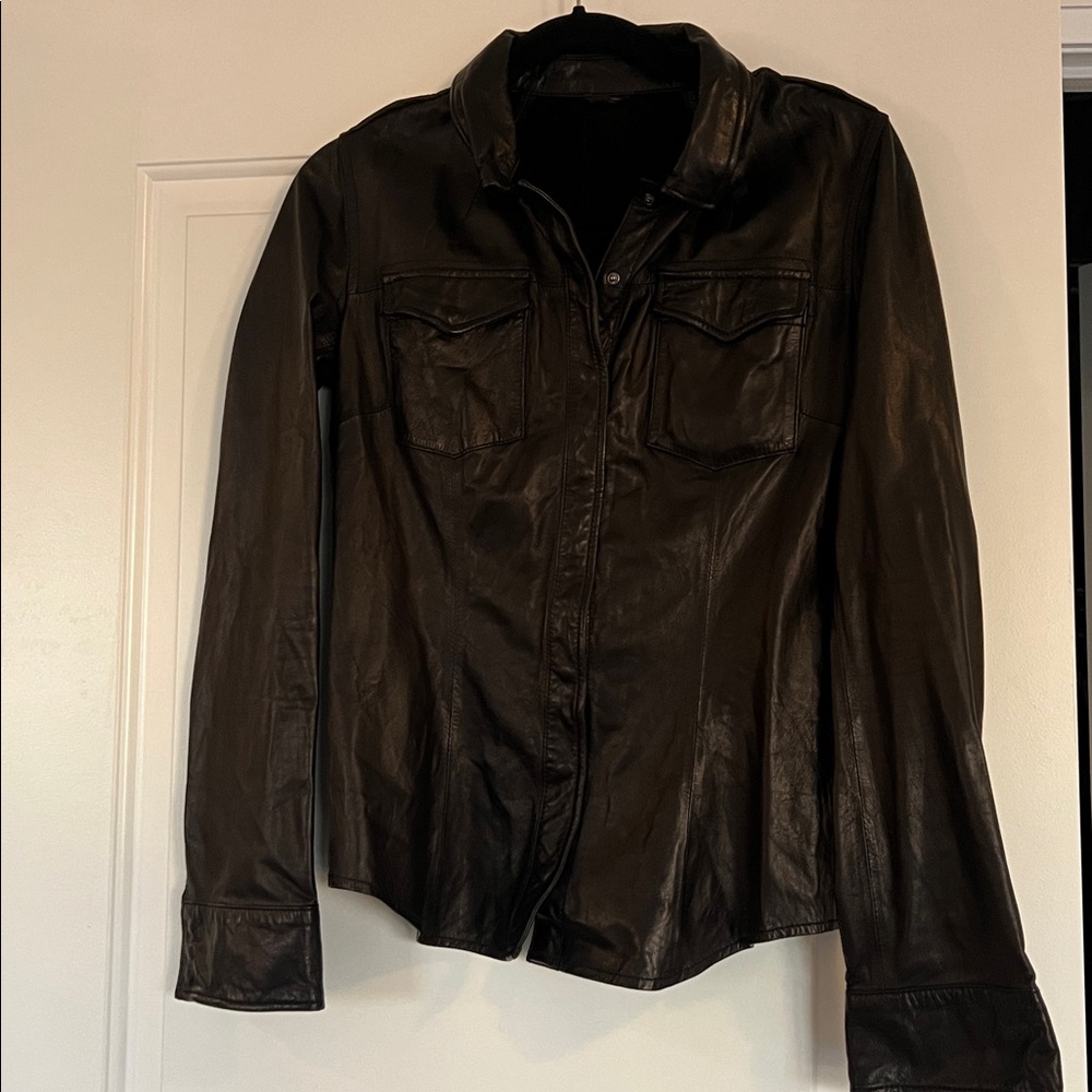 Black Leather fitted shirt